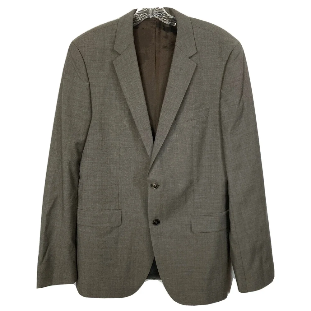 Hugo Boss Jacket Mens Sz 42L Super 100‎ Beige Wool Single-Breasted Blazer Suit